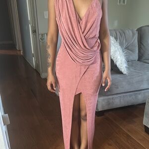 Elegant Pink Draped Evening Dress
